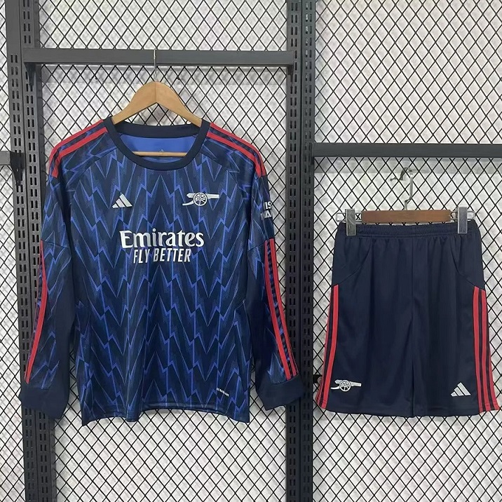 Kids-Arsenal 25/26 Away Dark Blue Long Soccer Jersey